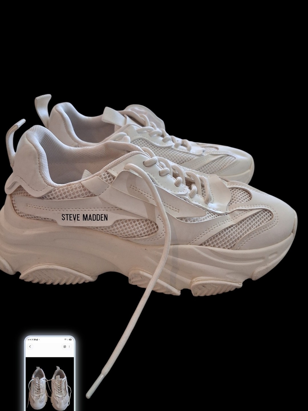 Steve Madden White Chunky Mesh Athletic Sneakers - Picture 2 of 5